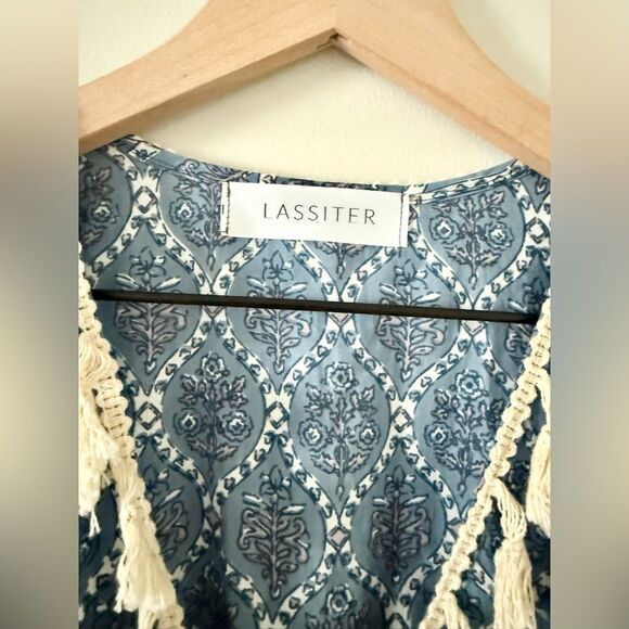 Lassiter Boho Dress with Ruffle and Tassel Detail in Blue Floral Block Print - S - Picture 5 of 7